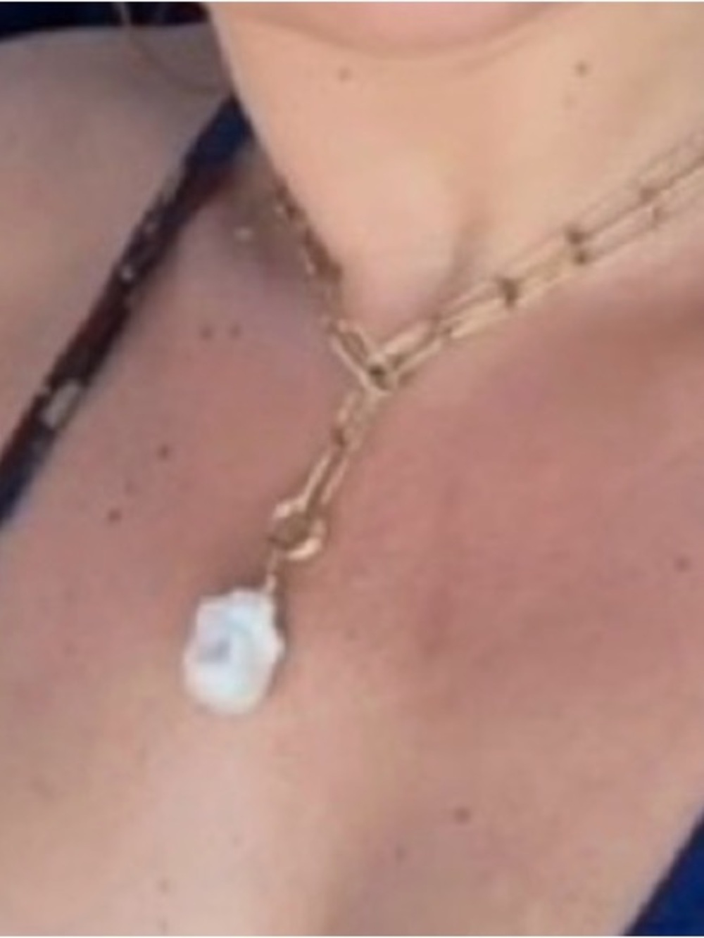 Brinker & Eliza Gold Link Necklace with White Baroque Pearl Pendant